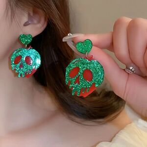 Princess Snow White Evil Queen Glitter Poison Apple Skull Earrings